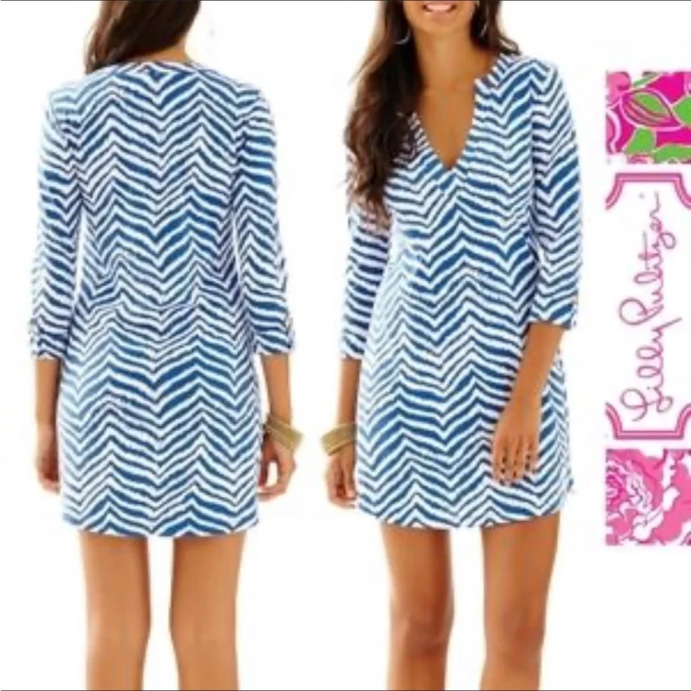 Lilly Pulitzer Blue and White Women's Mini Dress M - Picture 2 of 5